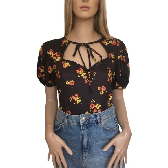 TOPSHOP Keyhole Front Floral Blouse Top Bodysuit Romper NWOT - Picture 6 of 14